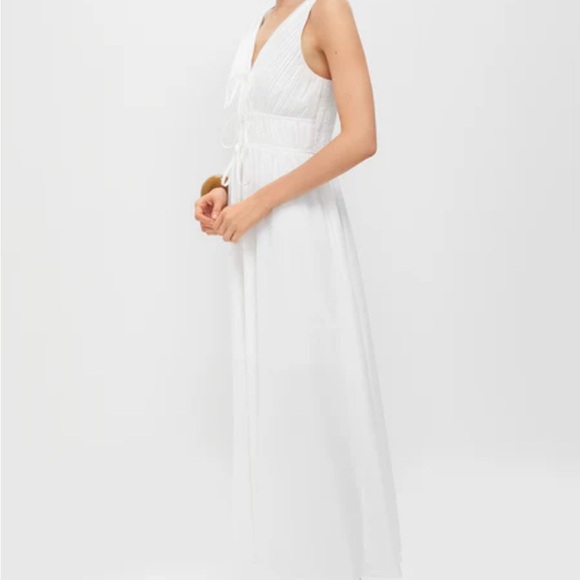 Moon River White V-Neck Pleated Midi Dress Large EUC Tuckernuck - Picture 2 of 9